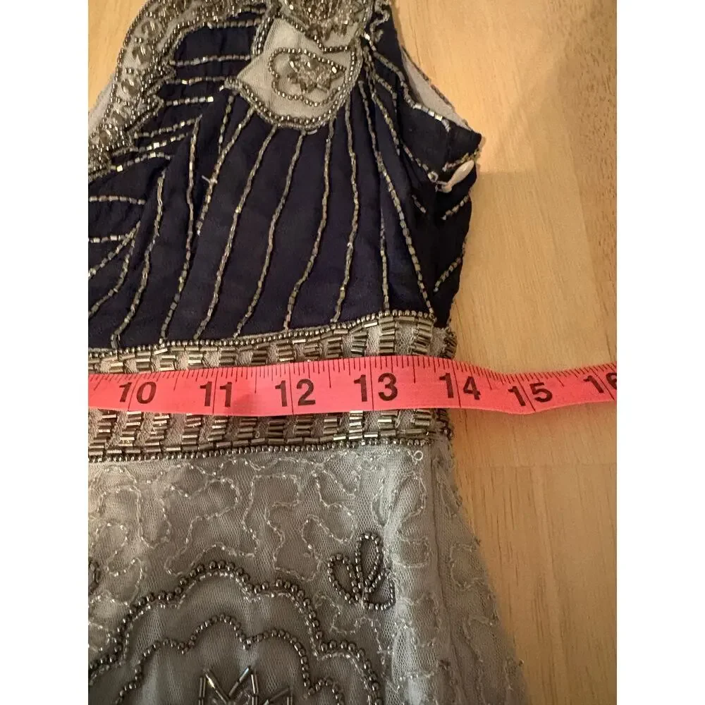 Free People Silver and Navy Beaded Mini Dress